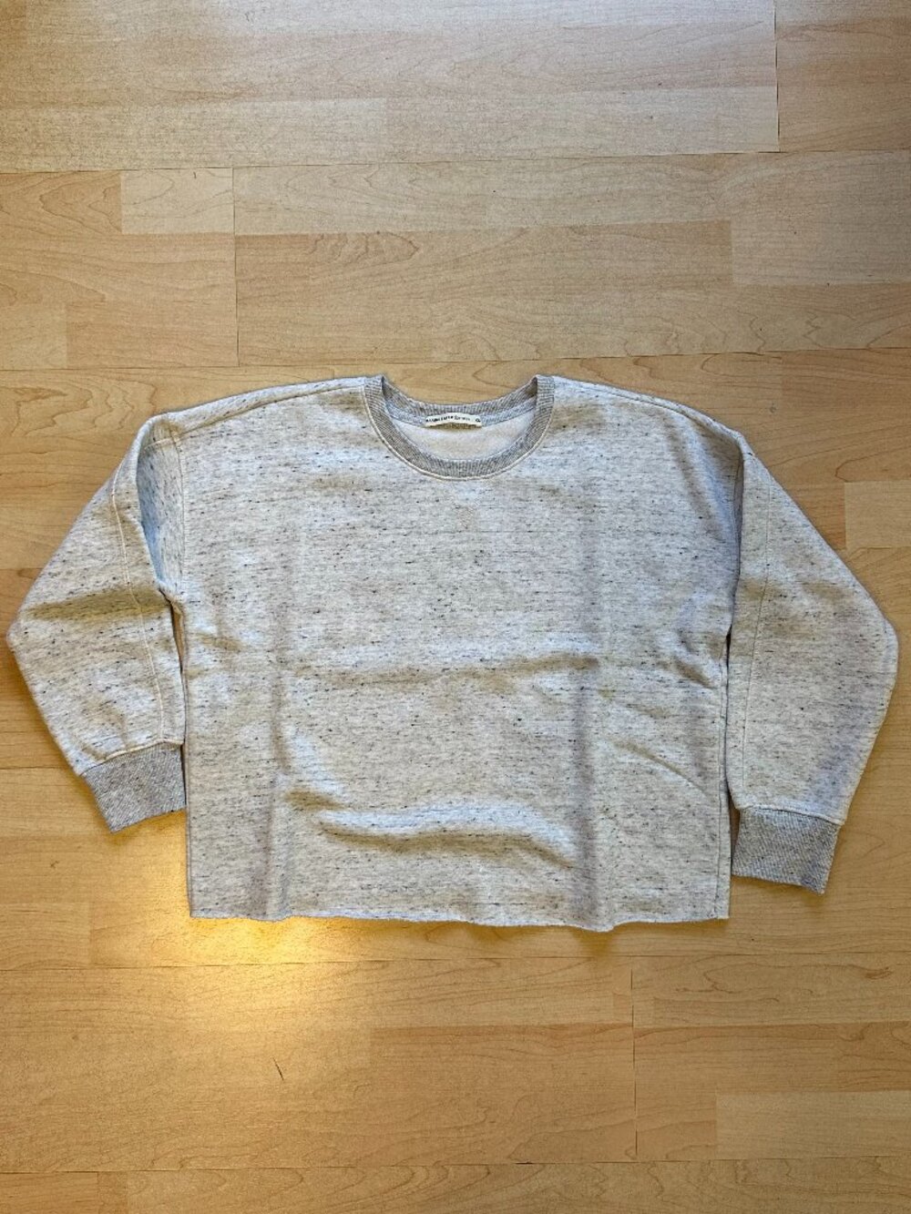 Marine Layer Shiloh Crop Sweatshirt in Ash Neps (cream and blue donegal) - XS